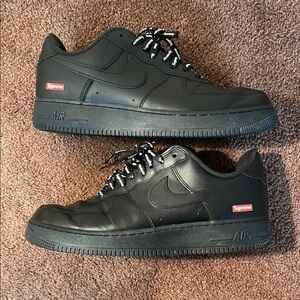 Nike Black Leather Sneakers with Supreme Logo